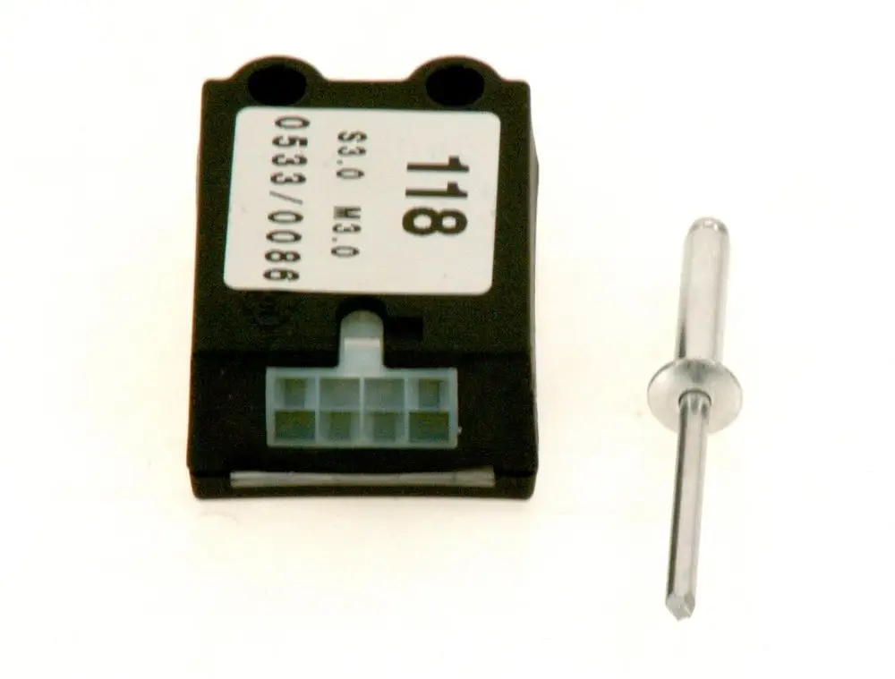 Bosch Produkt mit einer schwarzen Einheit und einem abnehmbaren metallischen Pin. Die Unterseite besitzt einen Anschluss mit mehreren Kontakten.